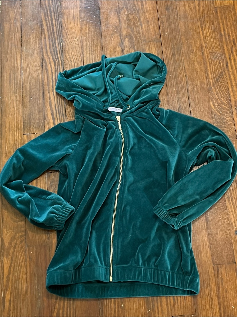 Cable & Gauge Emerald Hooded Velour Zip Bomber Jacket with Crystal Zipper Pull